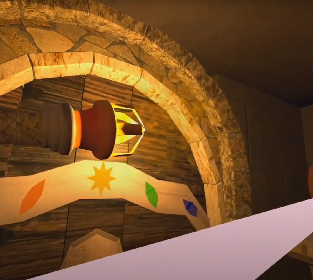 Player illuminating the temple door with a flaming torch