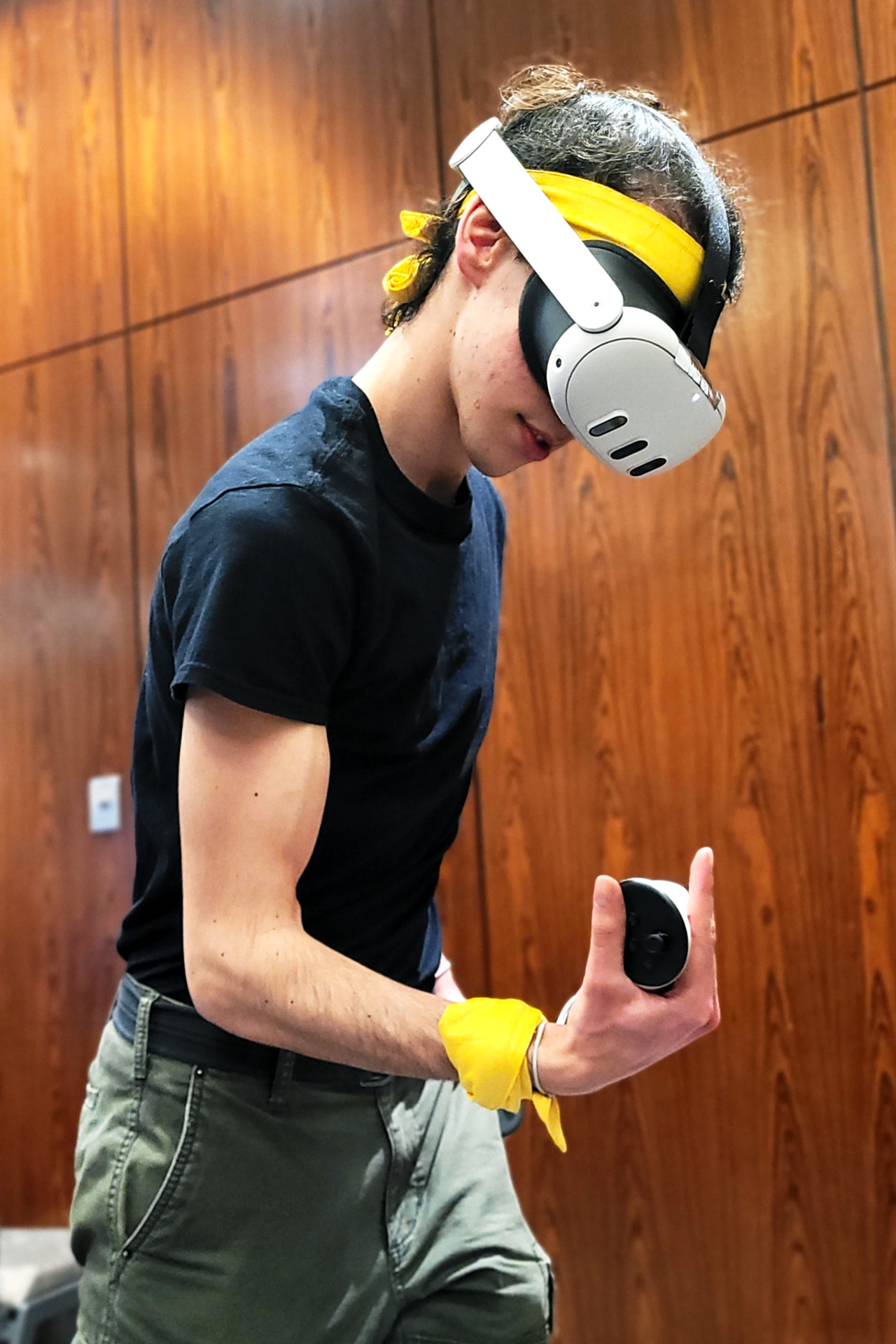 A person inspecting an item they&apos;ve picked up in VR